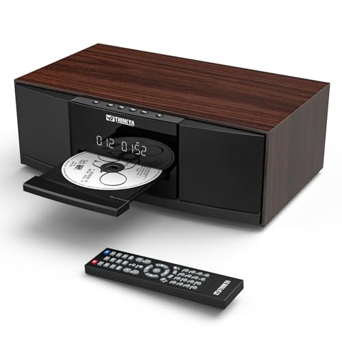 Vintage Bluetooth Stereo System for Home, THINKYA 36W RMS Micro HiFi Systems CD Player Dual 3” Bass with Bluetooth Audio Streaming, FM Radio, USB Port, Aux-in, Remote Control(NO Clock & Alarm)