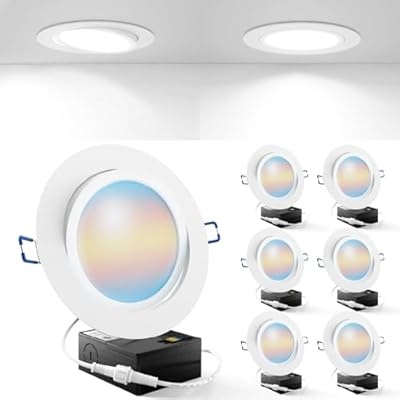 Sunco 6 Pack Adjustable Recessed Lighting LED, Gimbal Lights 6 Inch Directional Eyeball Canless, Selectable CCT 2700K/3000K/4000K/5000K/6000K, Dimmable, 12W, with Junction Box ETL