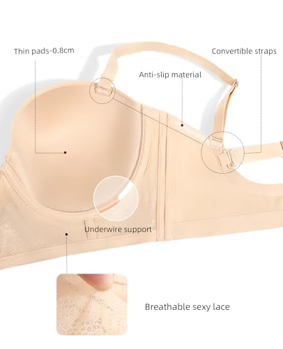 Backless Bra Halter Low Back Bras for Women Underwire Padded Support Bra with Convertible Straps4