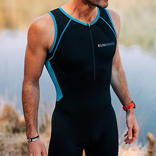 Runbreeze Men's Triathlon Suit | Breathable, Quick-Drying Tri Suit With Dual Rear Pockets (Black/Blue, Large) #TOP1