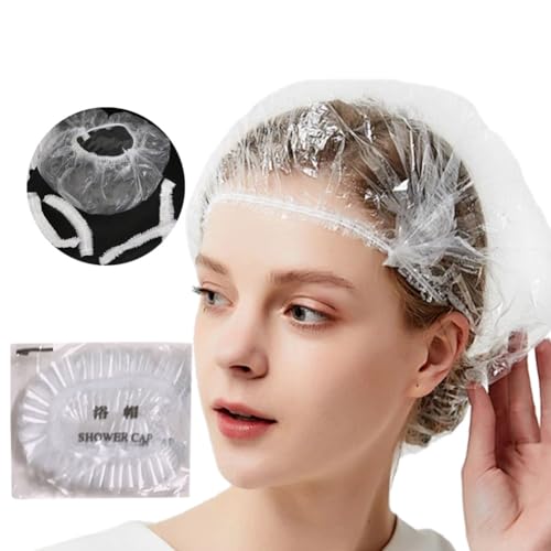100 PCS Disposable Shower Caps Waterproof Plastic Shower Cap Individually Wrapped Clear Shower Caps Multi-Purpose Thickening Elastic Durable For Home Bath Hotel Travel
