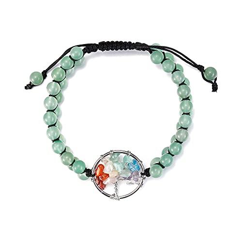 Top Plaza 7 Chakra Tree Of Life Bracelets Healing Green Aventurine Crystals Stone Beads Bracelets Natural Reiki Gemstone Adjustable Bracelets For Women Men Yoga Meditation Jewelry Birthday Gifts #TOP1