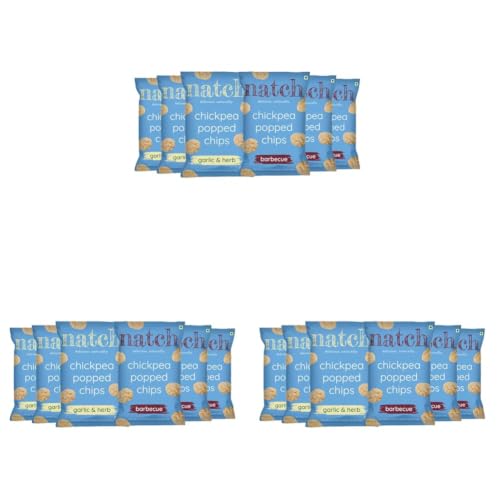 Image of Natch Chickpea Popped Protein Chips Variety Pack, Healthy Snacks, Low Calorie, Not Fried Not Baked, Vegan, Gluten Free, Rich in Fiber, Barbecue, Garlic & Herb Flavour, 55gm each (Pack of 18)
