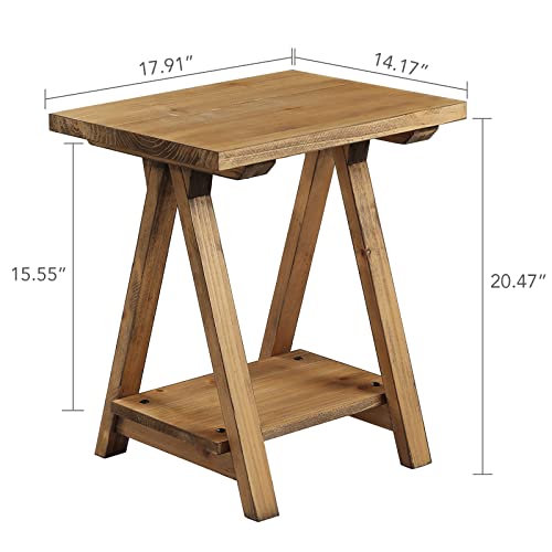 Rustory Farmhouse End Table Set Of 2, Solid Wood Side Table With Storage Shelf, Rustic Bedside Table Nightstand For Living Room, Bedroom, Natural #TOP2