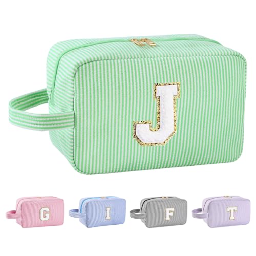 Huifen Personalized Initial Makeup Bag A-Z for Women Girls Kids-Green, J