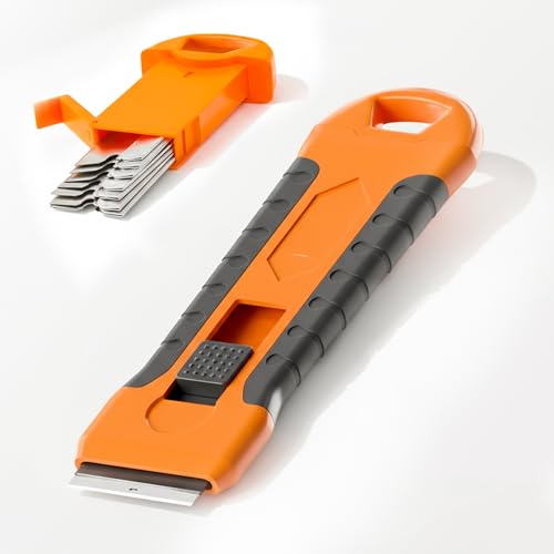 Hob Scraper Tool with 20 Refills for Oven Glass and Windows- Induction Hob Glass Scraper for Oven Door Double Edged Window & Oven Cleaning Tool with Storage for Paint Stickers and Burnt Residue