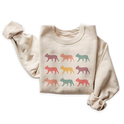 Aurlex Tees Retro Frenchie Sweatshirt, Cute French Bulldog Pet Parent Sweater, Frenchie Dog Mom Gift, Dog Lover Shirt, Unisex Womens Crewneck Sweatshirt Sand4