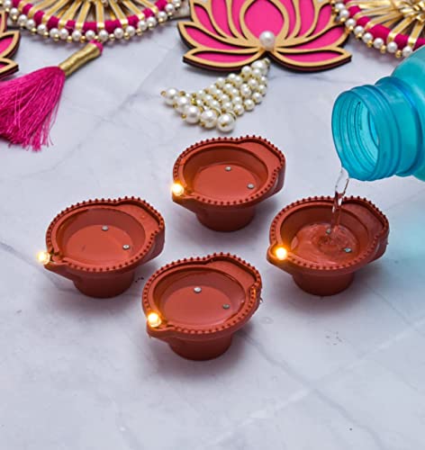 Water Sensor Eco-Friendly Led Diyas Candle E-Diya, Warm Orange Ambient Lights, Battery Operated Led Candles for Home Decor, Festivals Decoration Diwali Lights (12) Plastic, pack of 1