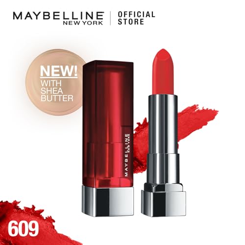 Image of Maybelline New York Matte Lipstick, Intense Colour, Keeps Lips Moisturised,609 Dynamite Red, Color Sensational Creamy Matte Lipstick, 3.9g