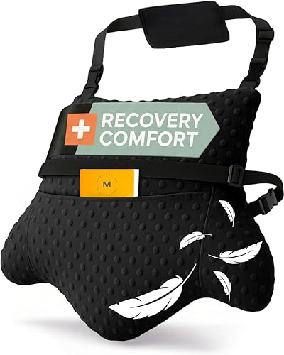 MOYOAMA Hysterectomy Pillow Post Surgery Form-Fit Support Shield with Secure Straps 2 Pockets & Cozy Muff After Hysterectomy Recovery Must-Haves Post-Op C-Section Pillow Post Surgery Gifts