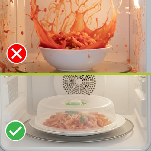 Image of Flexzion Microwave Plate Covers Set of 5 - BPA-Free Microwave Cover with Adjustable Steam Vent, Dishwasher Safe Microwave Splatter Cover, Transparent Plastic Food Covers for Microwave Cooking