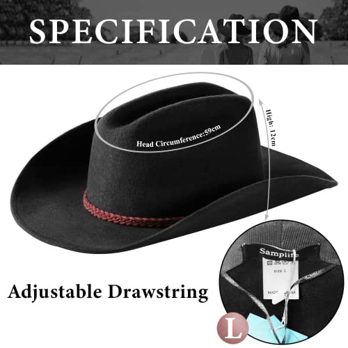 Samplife Western Cowboy Hat Men Mexican Style Cowgirl Wool Fedora Cattleman Adult Outback Black #TOP2