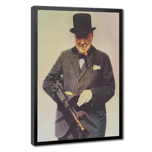 Impression toile Winston Churchill pistolet Tommy cadre suspendu de salon