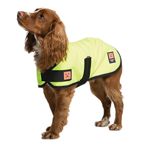 Ginger Ted Waterproof Dog Coat size 14"/36cm Yellow - warm fleecy lining, reflective piping, quick fastening, jacket raincoat style