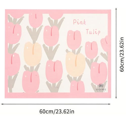Image of Homecloud Washing Machine Mats for Top of Washer, Washing Machine Protective Mats, Dish Drying Mat, Non-slip Waterproof Washer Dryer Dust Cover Mat for Laundry & Kitchen (60cm x 60cm) (Pink Tulip)