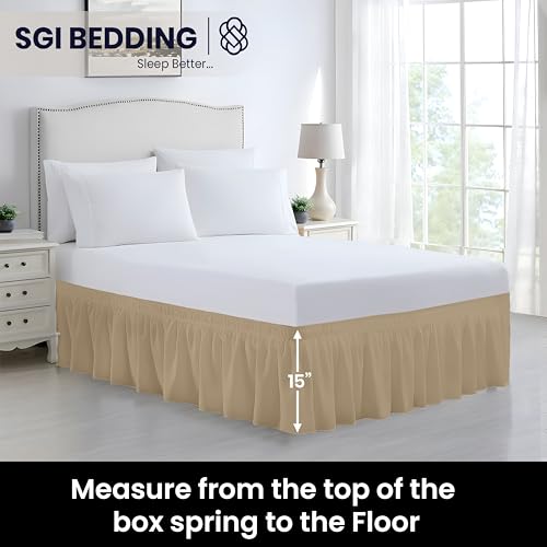 SGI bedding 15 inch Drop Wraparound Bed Skirt Queen Size - No Lifting Required, Adjustable Easy Fit Elastic Strap, Classic Gathered Styling Dust Ruffle, Fade Resistant - Taupe by SGI bedding - Image 5
