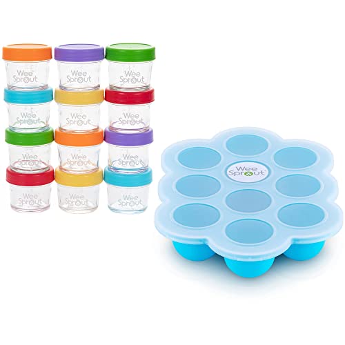 Image of Bundle - 2 Items: WeeSprout 4 oz Glass Baby Food Jars and Small Baby Food Freezer Tray