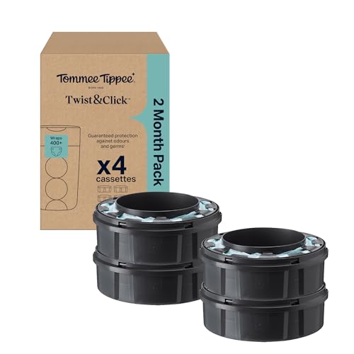 Tommee Tippee Twist and Click Advanced Nappy Bin Original Refill Cassettes Exclusive Pack of 4 each 10.5 metres for Easy refill and Great value 4 X 10.5m (pack may vary)