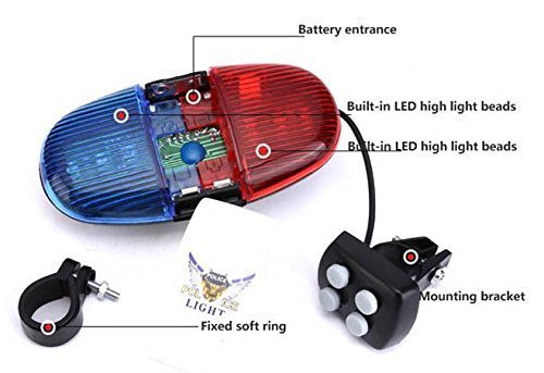 Ringringshop Bike Siren,Super Loud Police Bicycle Siren,Led Light 6-Led Bell, Strobe Blue And Red Bicycle Safety Light + 4-Melody Siren Sound Trumpet Cycling Horn Bells #TOP5