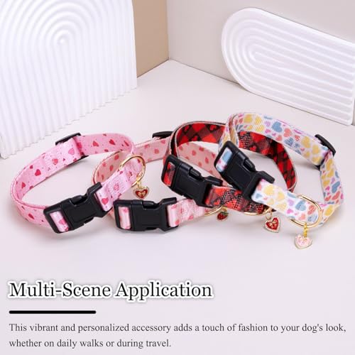Image of Pink Strawberry Pattern Dog Collar with Buckle Adjustable Safety Nylon Collars for Small Medium Large Dogs, Cute Stylish Girl Boy Christmas Dog Collar (Pink Strawberry,L