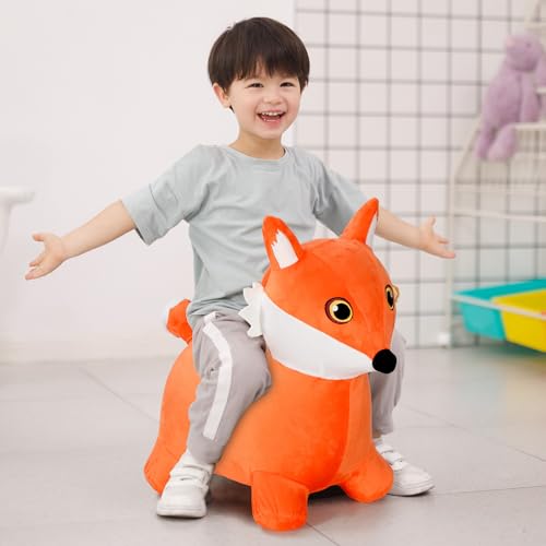 Image of INPANY Bouncy Horse, Fox Hopper Toys, Toddlers Bouncing Animal Hopping, Plush Bounce Buddies, Inflatable Ride on Rubber Bouncer, Indoor Outdoor Birthday Gifts Toy for 2 3 4 Year Old Girls Boys