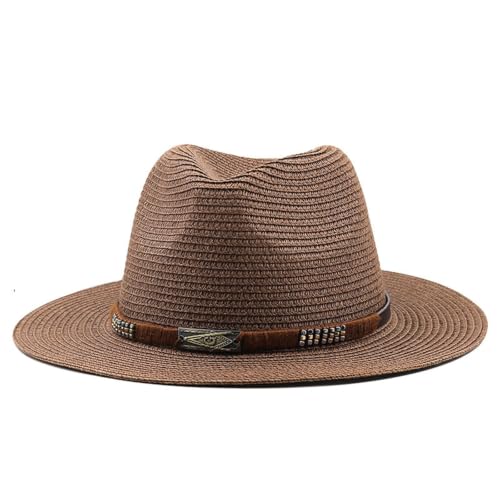 Chapeau de paille cowboy large bord protection soleil voyage marron L