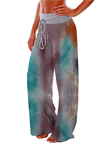 Image of iChunhua Women's Comfy Stretch Floral Print Drawstring Palazzo Wide Leg Lounge Pant