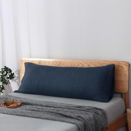 S VICTORY SYMBOL 100% Organic Linen Body Pillowcase,French Natural Linen Body Pillow Cover 20x54 Inch Navy,Super Soft & Breathable & Moisture-Absorbing,Envelope Closure