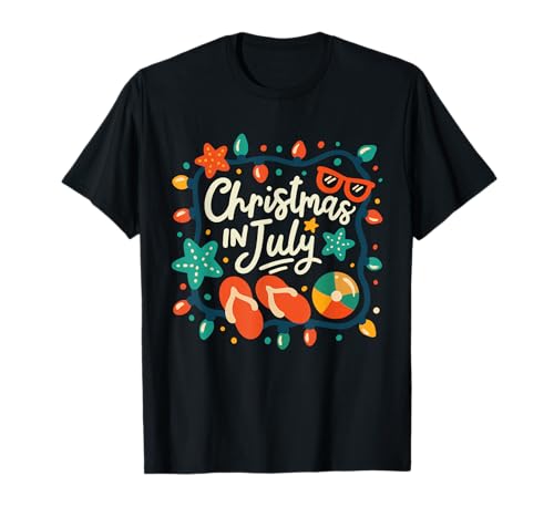 Funny Christmas In July Lights Summer Xmas Men Women Kids T-Shirt