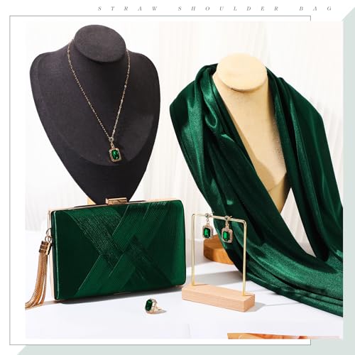 Jadive 5 Pcs Evening Bags for Women Satin Shawl Wrap Jewelry Set, Evening Bag Earrings Necklace Ring for Wedding Bridal Dresses Prom Night out Party Vintage Banquet Accessories (Green) by Jadive - Image 5