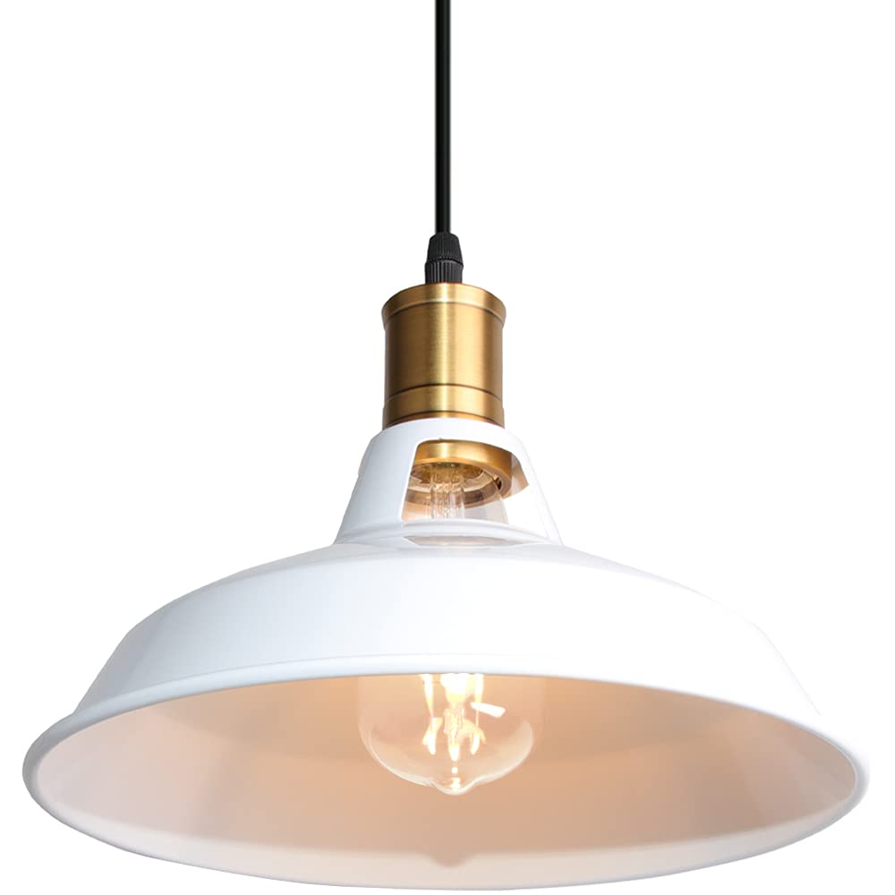 TOKIUS Lámpara Colgante Vintage, Ø27cm Lámpara de Techo Retro de Metal Industrial E27 Lámpara Araña para Comedor Cocina Restaurante, 1m Cable (Blanco, 1 Pieza)