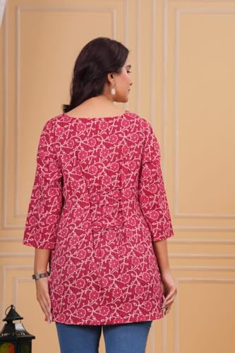 Image of Women's Pure Cotton Printed Straight Top I Stylish Short Kurta I Ethnic Kurti Top for Office & Casual Wear