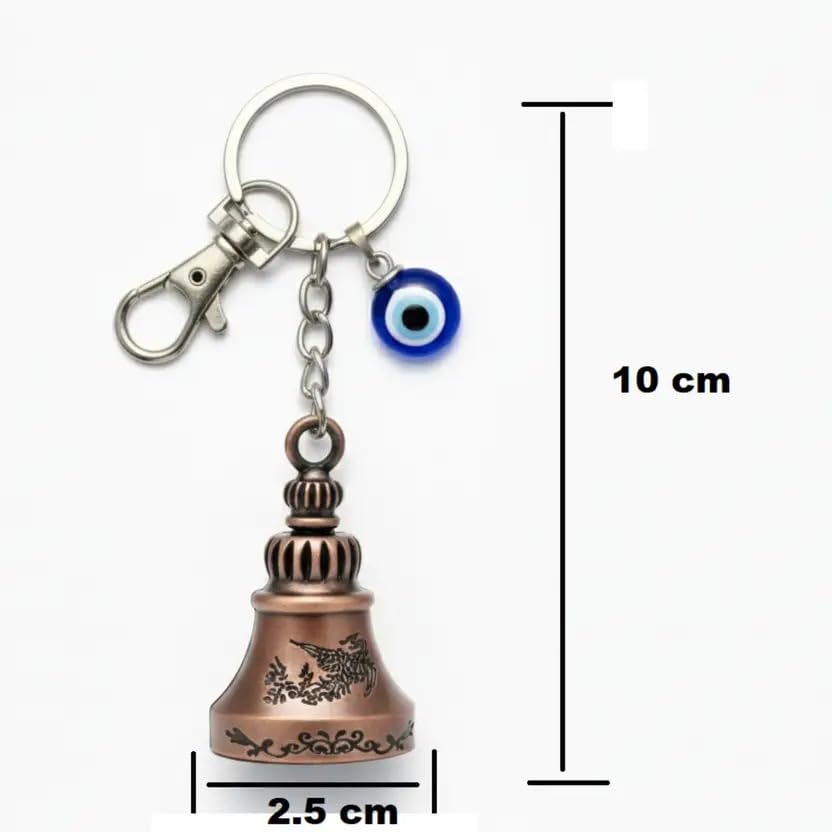 Image of Techpro Guardian Bell KeyChain Tibetan Key Chain Good Luck Key Chain For Bike (Bronze Bell With Evil Eye)