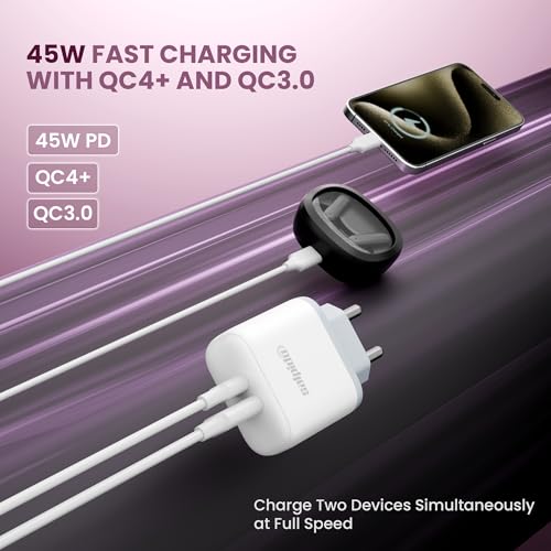 Image of Original 45W Dual Port Fast Charging Adapter with Quick Charge 4+ QC 3.0, USB-C & USB-A Ports, Compatible with iPhone 17 /16 /15 /14, Samsung, MacBook, iPad, and Android (WC05 - White)