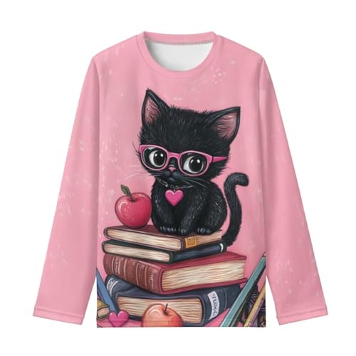 Image of Girls Cartoon Print Long Sleeve Graphic Tee Casual Crew Neck T-Shirts for 3-16 Years Little Girls