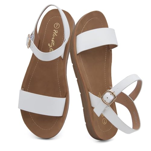 Image of Herstyle Flat Sandals for Women - Open Toe 1 Band Ankle Strap Summer Dressy Sandals, Lightweight Casual Strappy Slip-On Flats with Adjustable Buckle