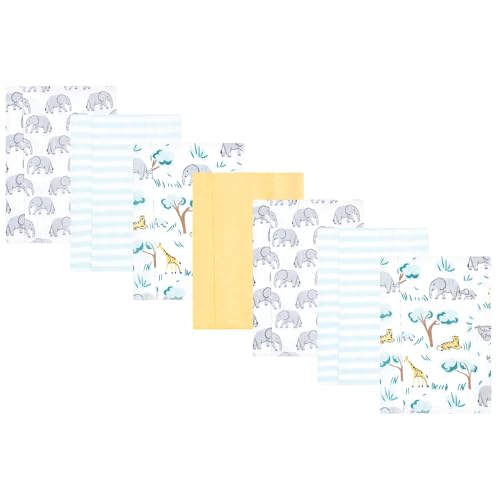 Image of Hudson Baby Unisex Baby Cotton Poly Flannel Burp Cloths, Safari Friends 7 Pack, One Size