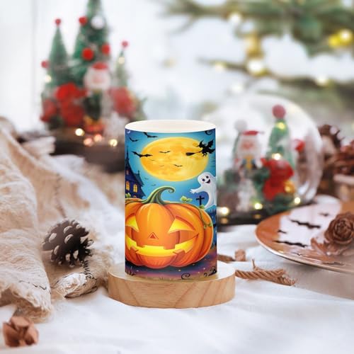 Image of Flickering Flameless Candles, Halloween Pumpkin Ghost Witch LED Candles with Remote Timer, Set of 2 Battery Operated Candle for Valentine Wedding Birthday