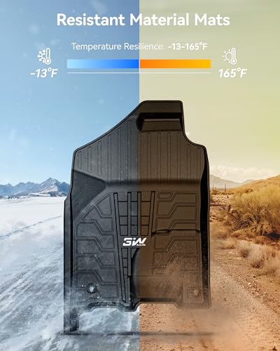 Image of 3W Floor Mats Fit for 2013-2018 Dodge Ram 1500 /2500 /3500 Crew Cab, 2019-2024 Ram 1500 Classic Crew Cab All Weather TPE Custom Fit Accessories Floor Liner for Dodge Full Set Car Mats