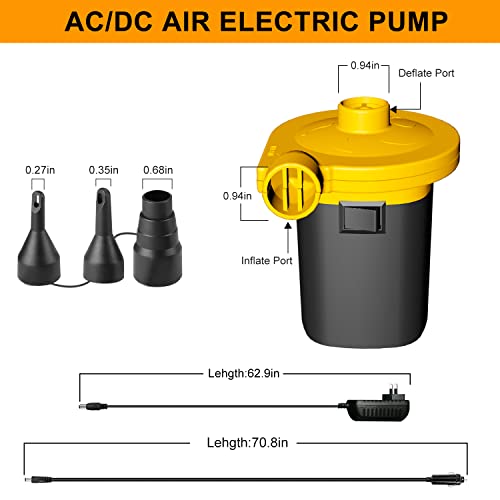 Electric Air Pump, Portable Quick-Fill Ac Inflator Deflator With 3 Nozzles, 110-240V Ac/12V Dc/Deflator Pumps For Outdoor Camping, Air Bed Pool Toy , Air Mattress Beds, Boats, Swimming Ring #TOP4