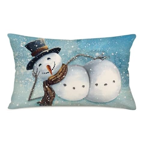 Smilyard Handsome Snowmen Throw Pillow Covers Merry Christmas Cushion Cover Winter Xmas Pillow Cases Cotton Linen Outdoor Decor Sofa 12x20 Inch (C 29) Cover