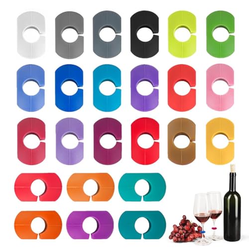 WeddHuis 24 pezzi Segnabicchiere Silicone, Marcatori per Bicchieri da Vino Riutilizzabili, Segna Bicchieri Calici, Segna Calici da Vino, Per Varie Tazze, Forniture per Decorazioni