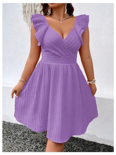 Image of Floerns Women's Plus Size Wrap Front Sweetheart Neck Ruffle Cap Sleeve A Line Dress