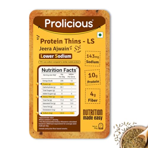 Image of Prolicious High Protein High Fiber Jeera Ajwain Thins| No Plam Oil |Low Salt | Ideal for weightloss & PCOS | Healthy Snack | Single Pack 50g