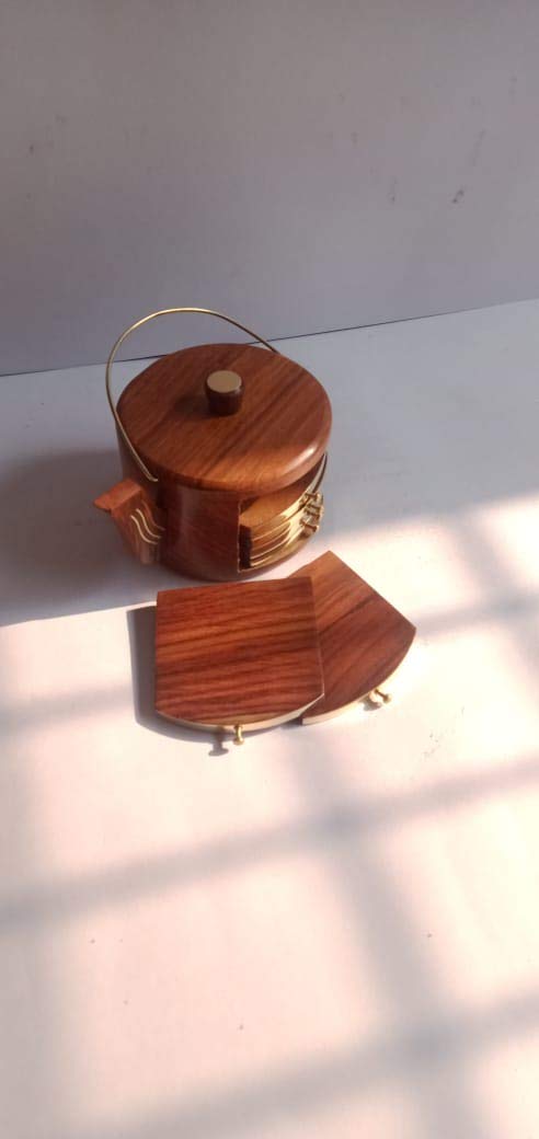 Mango Wooden Kettle Shape Coaster Set for Kitchen and Dining Table/Coffee Table.-Set of 6