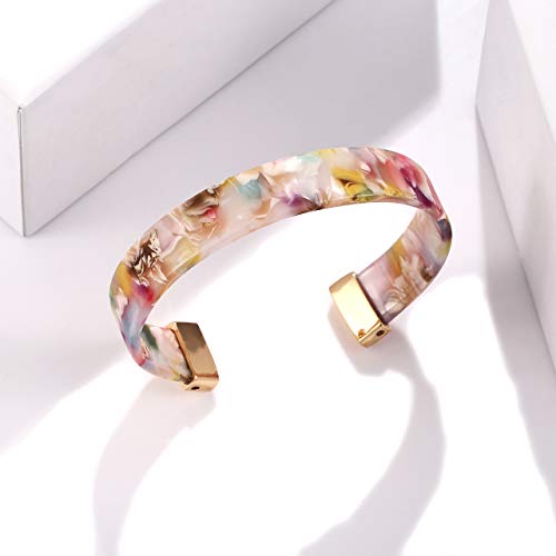 Open Cuff Bracelet Statement Acrylic Resin Lucite Cuff Bracelet Minimalist Tortoise Shell Bangles Bracelet Adjustable Lightweight Bangle (Floral) #TOP3