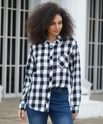 Image of SANGTREE Girls & Women's Long Sleeve Flannel Plaid Shirt Button Down Shirts, 3 Months - US 2XL