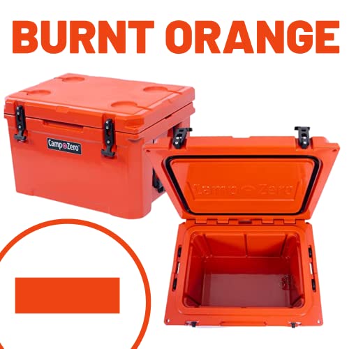 Camp-Zero 40L | 42.26 Quart Cooler/Ice Chest With 4 Molded-In Cup Holders & Comfort Grip Rope Handles | Thick Walled, Freezer Grade Cooler W/Secure Locking System & Tie Down Channels (Burnt Orange) #TOP4
