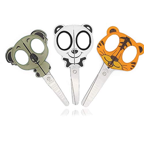 LUFOX 3 Pieces Cute Animal Toddler Safety Scissors, Kids Preschool Training Scissors Child Plastic Art Craft Scissors for Cut (Panda Koala and Tiger)