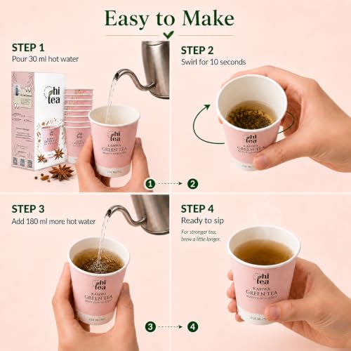 Image of HI TEA Kahwa Green Tea | Just Add Hot Water | Instant Green Tea Cups | 8 Cups /Box